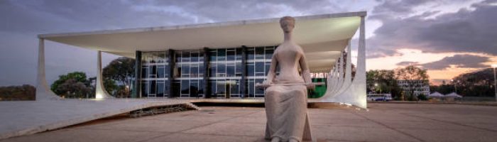 Brasilia, Brasil - Aug 26, 2018: Brazil Supreme Court (Supremo Tribunal Federal - STF) at night - Brasilia, Distrito Federal, Brazil